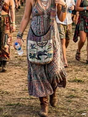 Boho Artisan Beaded Patchwork Crossbody Sling Bag